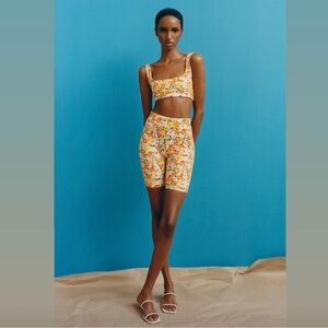 NWOT Zara Floral Workout Set. Sports Bra and Biker Shorts. Size Small.